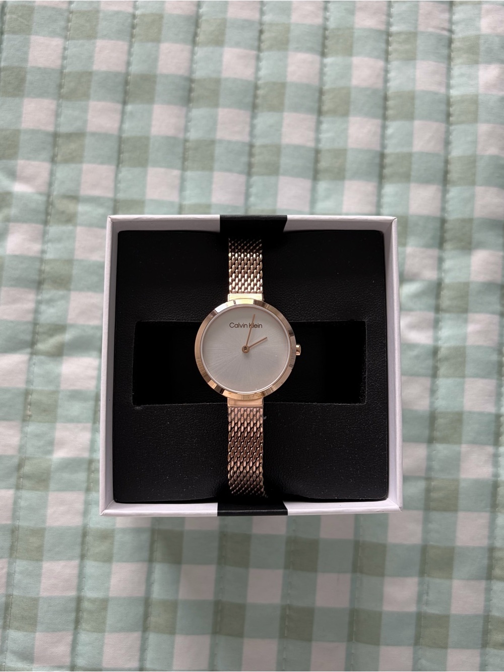 NWT Calvin Klein Rose Gold Mesh Bracelet women’s Watch with White Dial
